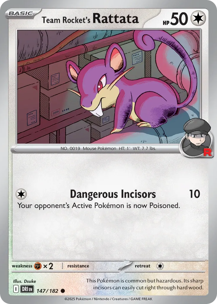 2025 Destined Rivals Team Rocket's Rattata Common #147/182 Common card image