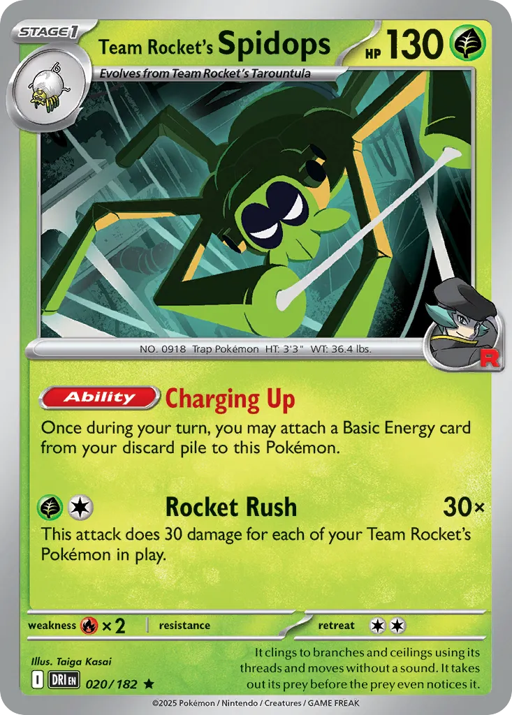 2025 Destined Rivals Team Rocket's Spidops Rare #020/182 Rare card image