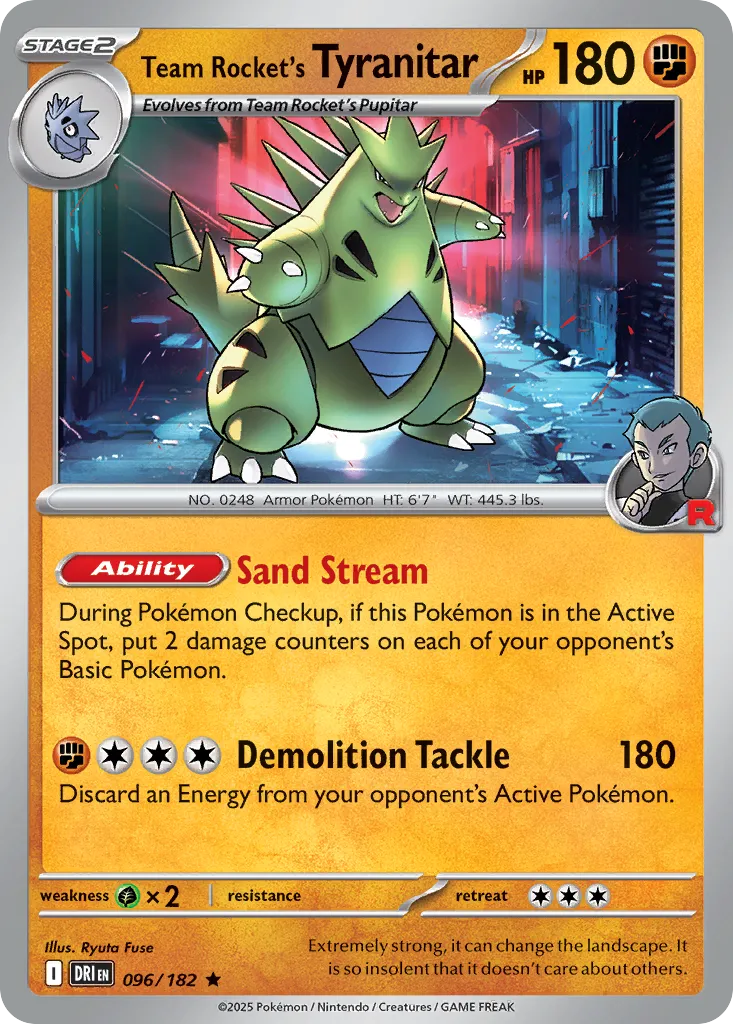 2025 Destined Rivals Team Rocket's Tyranitar #096/182 Rare card image