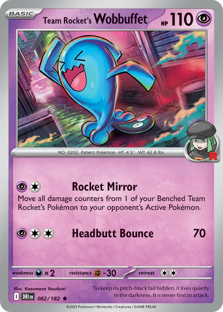2025 Destined Rivals Team Rocket's Wobbuffet #082/182 Rare card image