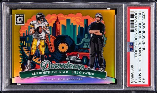 2025 Donruss Optic Ben Roethlisberger/Bill Cowher Downtown Duos Gold #6 card image