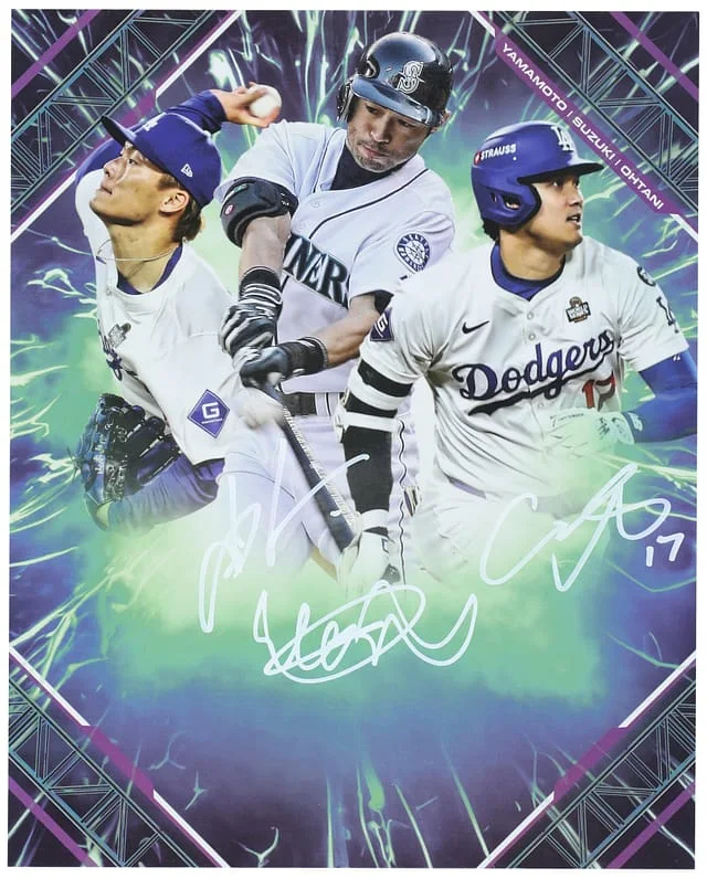 2025 Fanatics Under Wraps Emanate Iridescent Yoshinobu Yamamoto/Ichiro/Shohei Ohtani Multi-Signed Photo - 8 x MLB Authenticated, Fanatics #10 card image