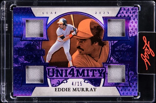 2025 Leaf Eddie Murray Spectacular Uni4mity Quad Swatch Purple #U-6 card image