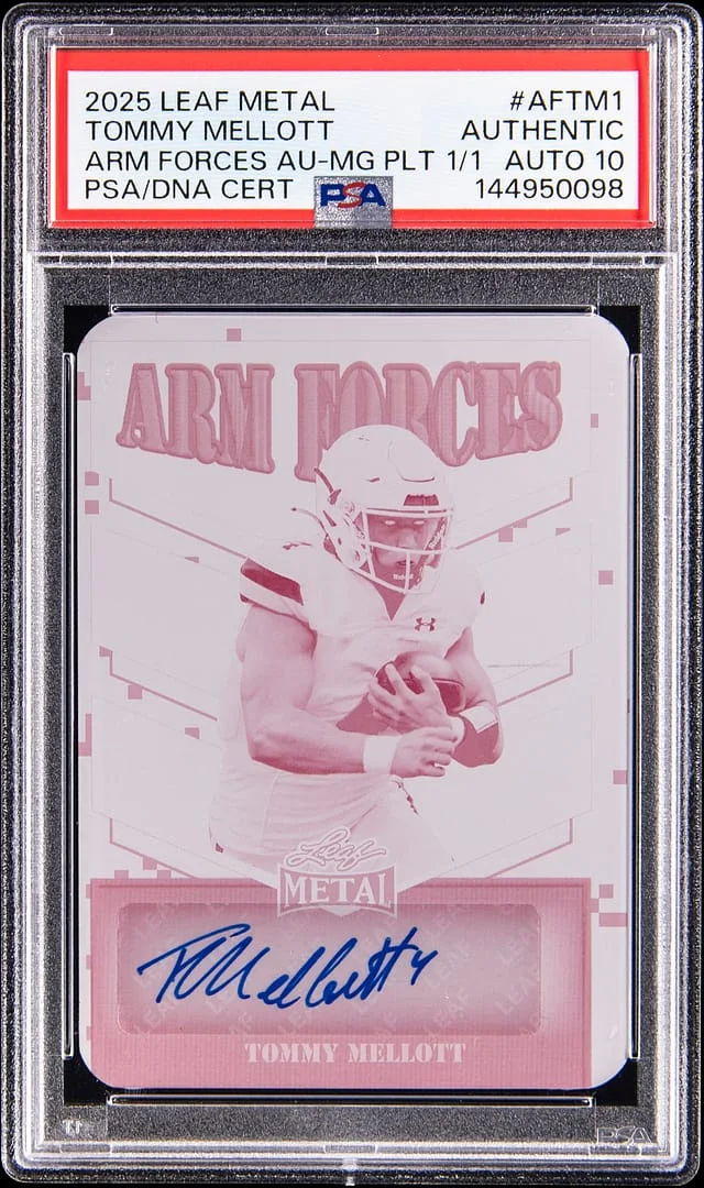 2025 Leaf Metal Tommy Mellott Arm Forces Autograph Magenta Plate #AFTM1 card image