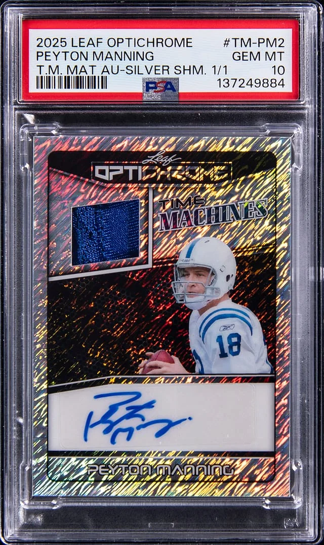2025 Leaf Peyton Manning Optichrome Time Machines Autograph Silver Shimmer #TM-PM2 card image