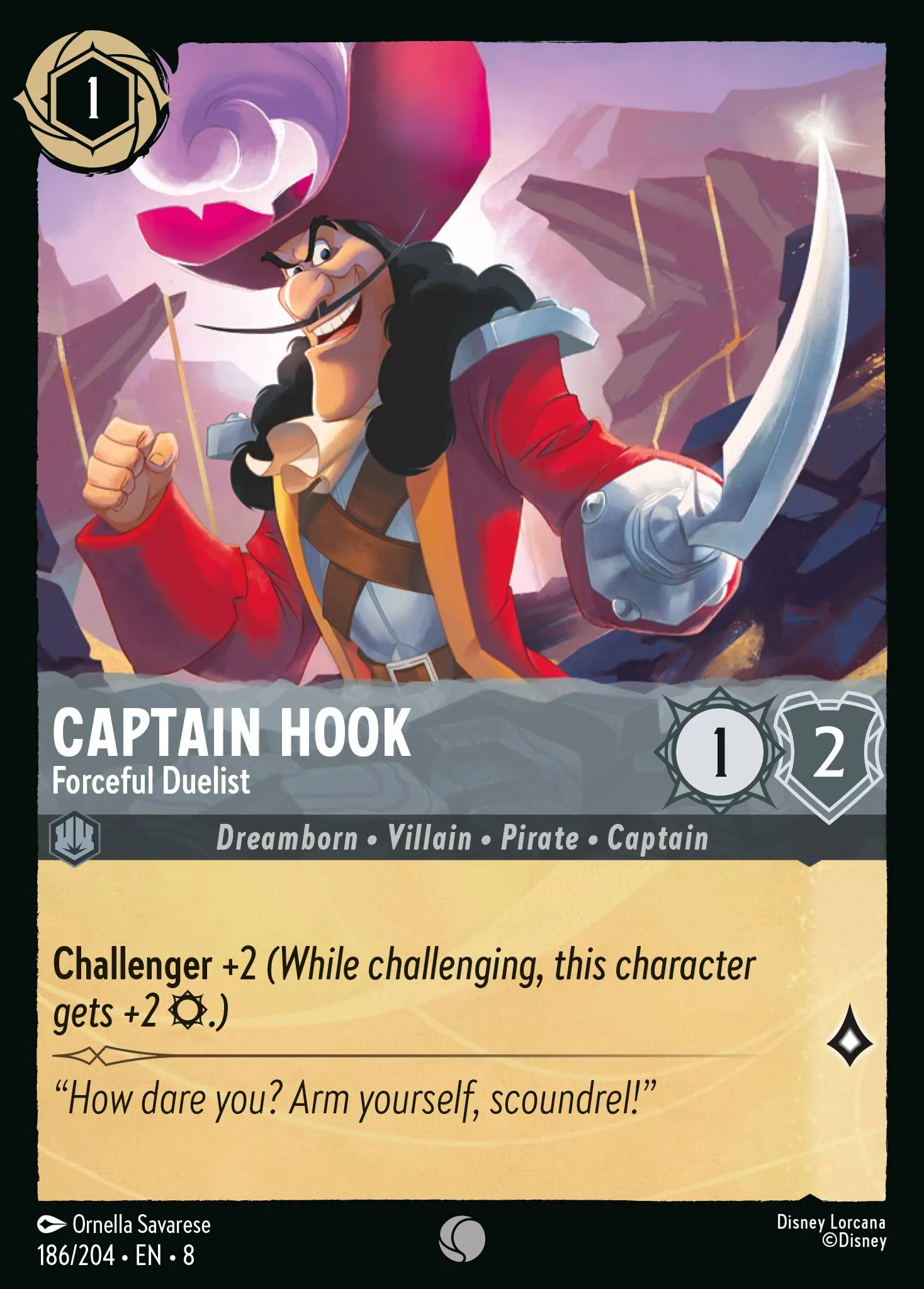 2025 Reign of Jafar Captain Hook - Forceful Duelist #186 Common card image