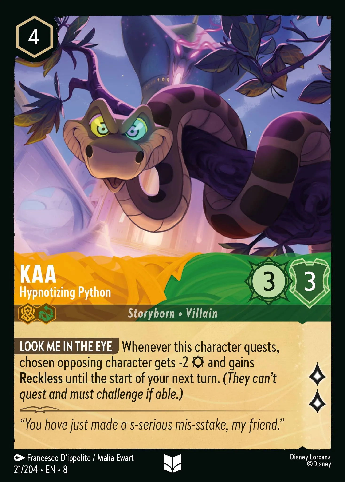 2025 Reign of Jafar Kaa - Hypnotizing Python Uncommon #21 Uncommon card image