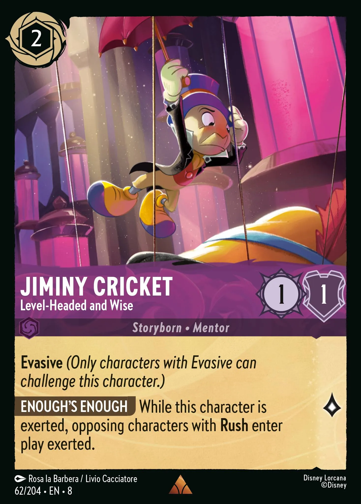 2025 Reign of Jafar Jiminy Cricket - Level-Headed and Wise #62 Rare card image