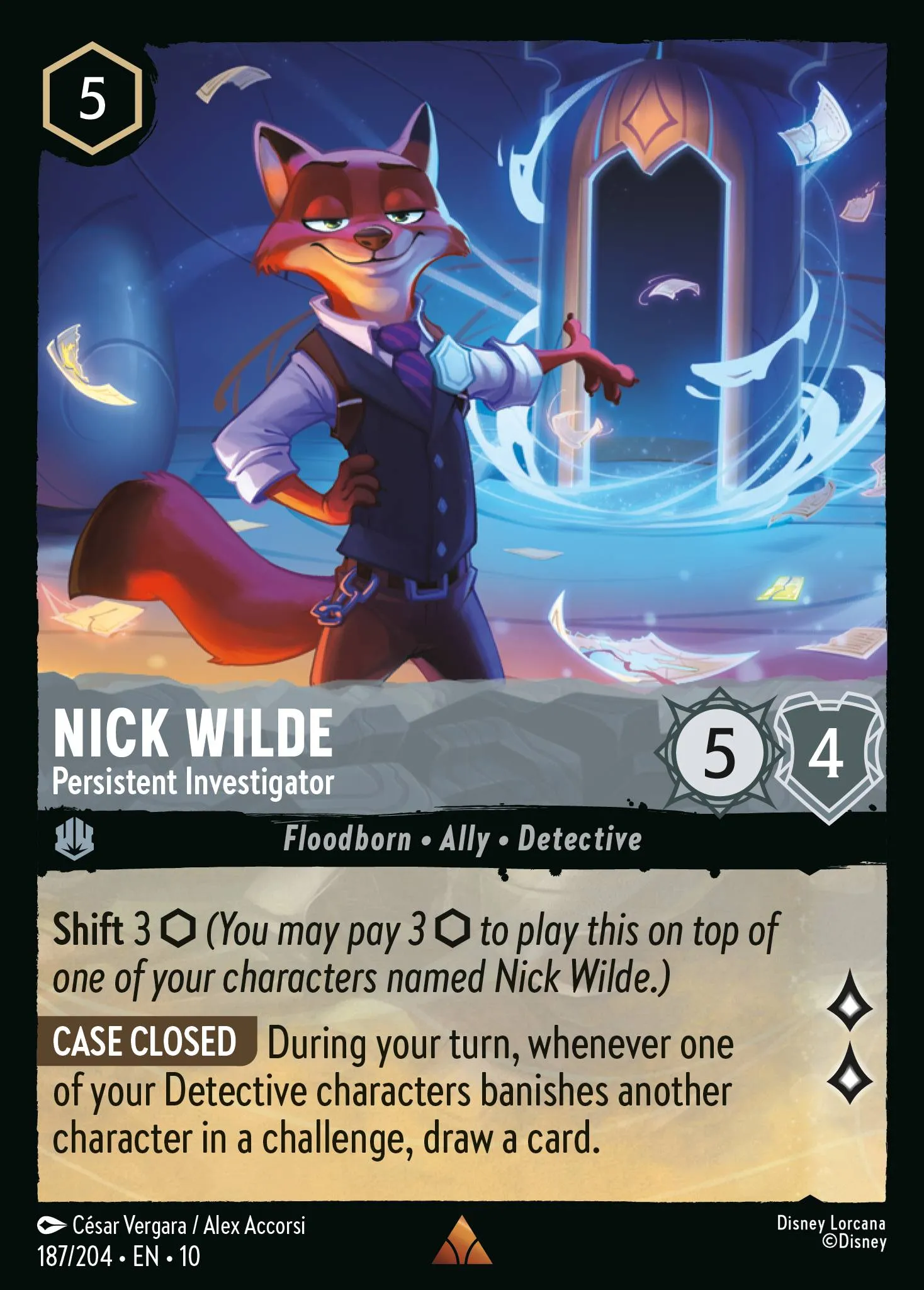 2025 Whispers in the Well Nick Wilde - Persistent Investigator #187 Rare card image