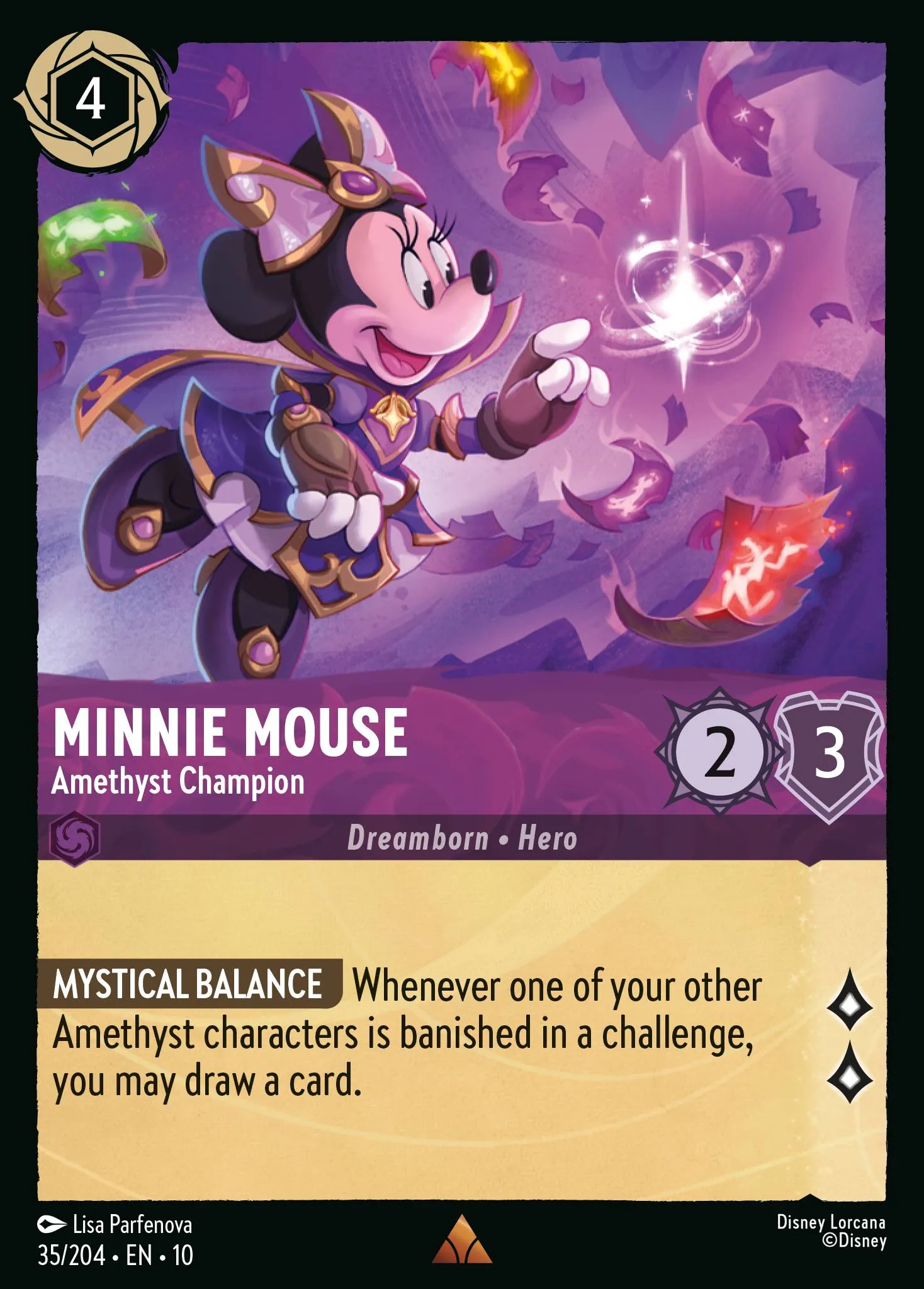 2025 Whispers in the Well Minnie Mouse - Amethyst Champion #35 Rare card image