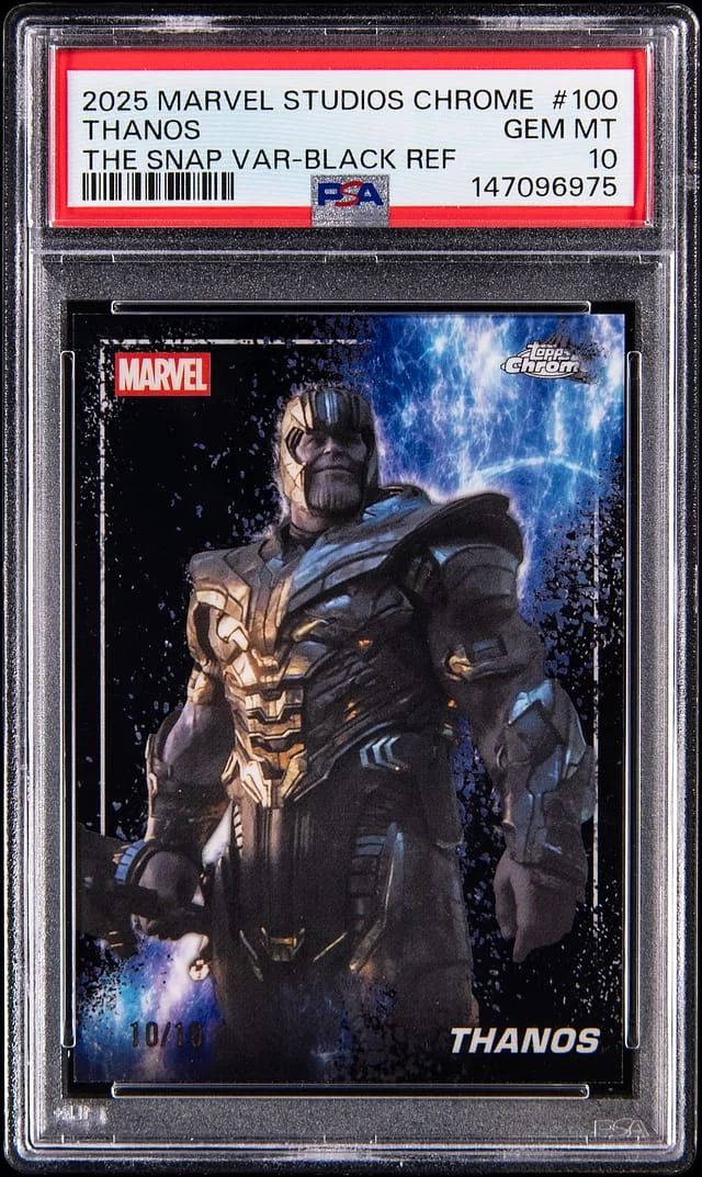 2025 Marvel Studios Chrome The Snap Variation Black Refractor Thanos #S-100 card image
