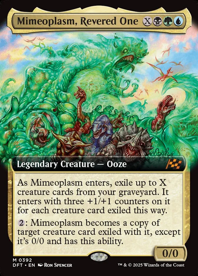 2025 Aetherdrift Mimeoplasm, Revered One mythic #392 mythic card image