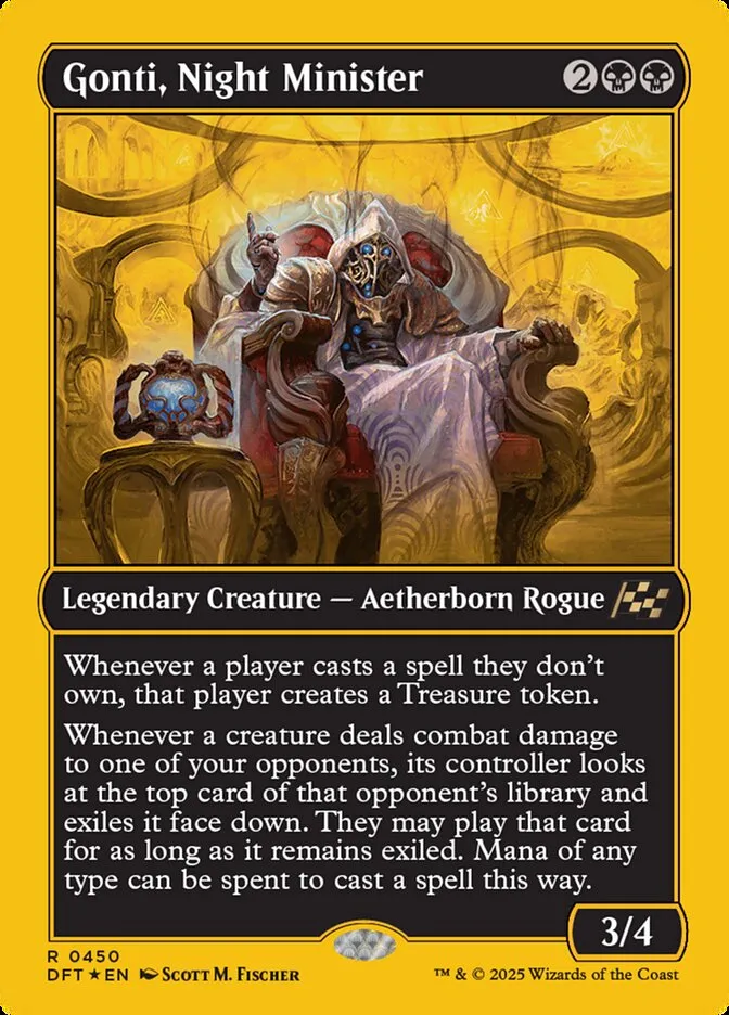 2025 Aetherdrift Gonti, Night Minister [First Place Foil] rare #450 rare card image