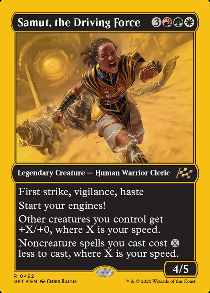2025 Aetherdrift Samut, the Driving Force [First Place Foil] rare #492 rare card image