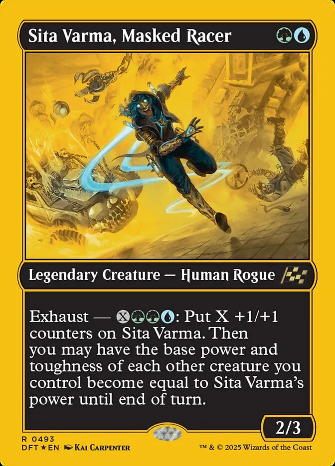 2025 Aetherdrift Sita Varma, Masked Racer [First Place Foil] rare #493 rare card image