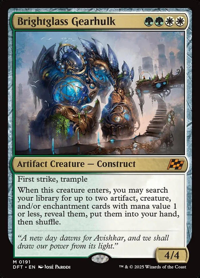 2025 Aetherdrift Brightglass Gearhulk mythic #191 mythic card image