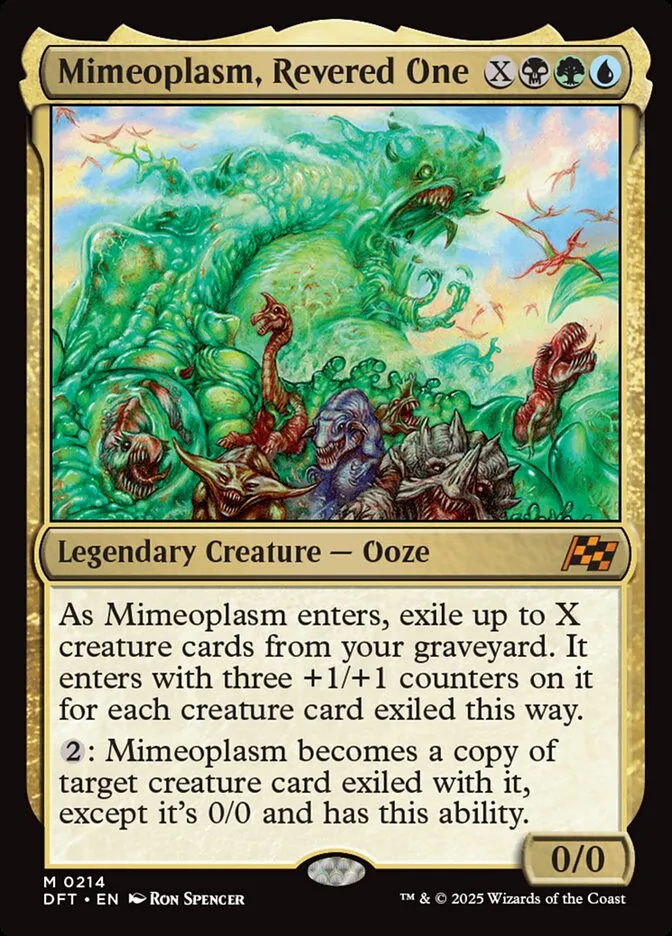 2025 Aetherdrift Mimeoplasm, Revered One mythic #214 mythic card image