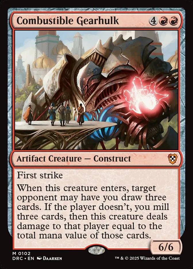 2025 Aetherdrift Commander Combustible Gearhulk mythic #102 mythic card image