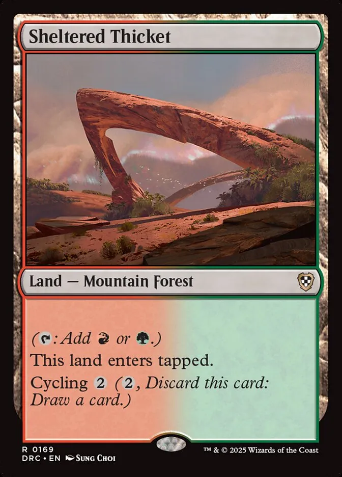 2025 Aetherdrift Commander Sheltered Thicket #169 rare card image