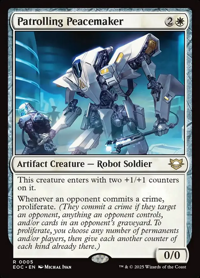2025 Edge of Eternities Commander Patrolling Peacemaker rare #5 rare card image