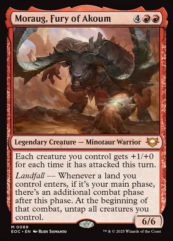 2025 Edge of Eternities Commander Moraug, Fury of Akoum mythic #89 mythic card image