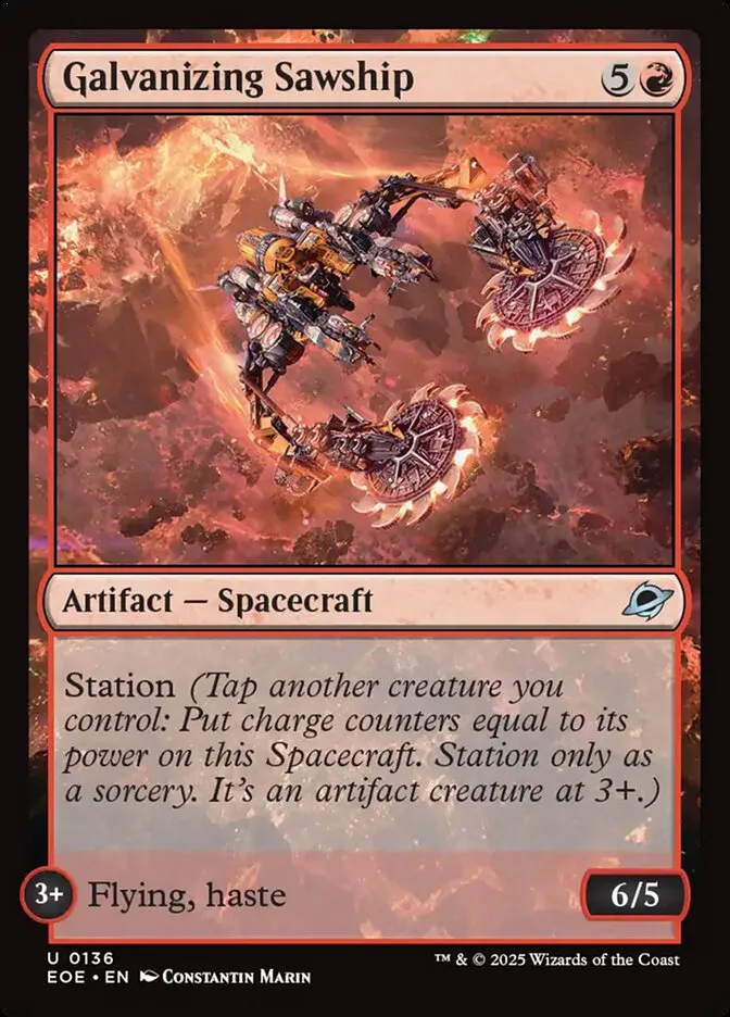 2025 Edge of Eternities Galvanizing Sawship #136 uncommon card image