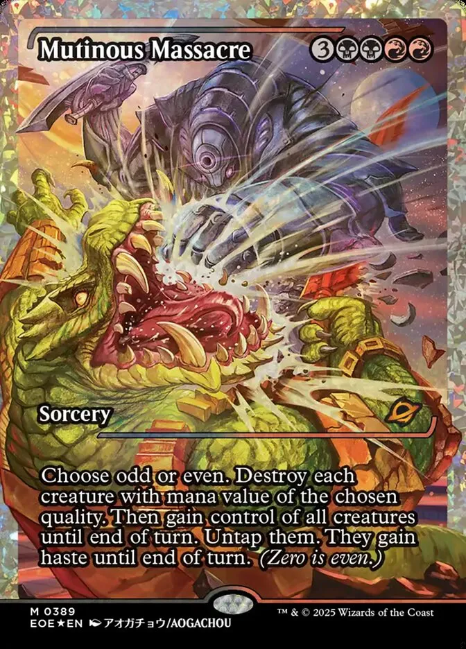 2025 Edge of Eternities Mutinous Massacre #389 mythic card image