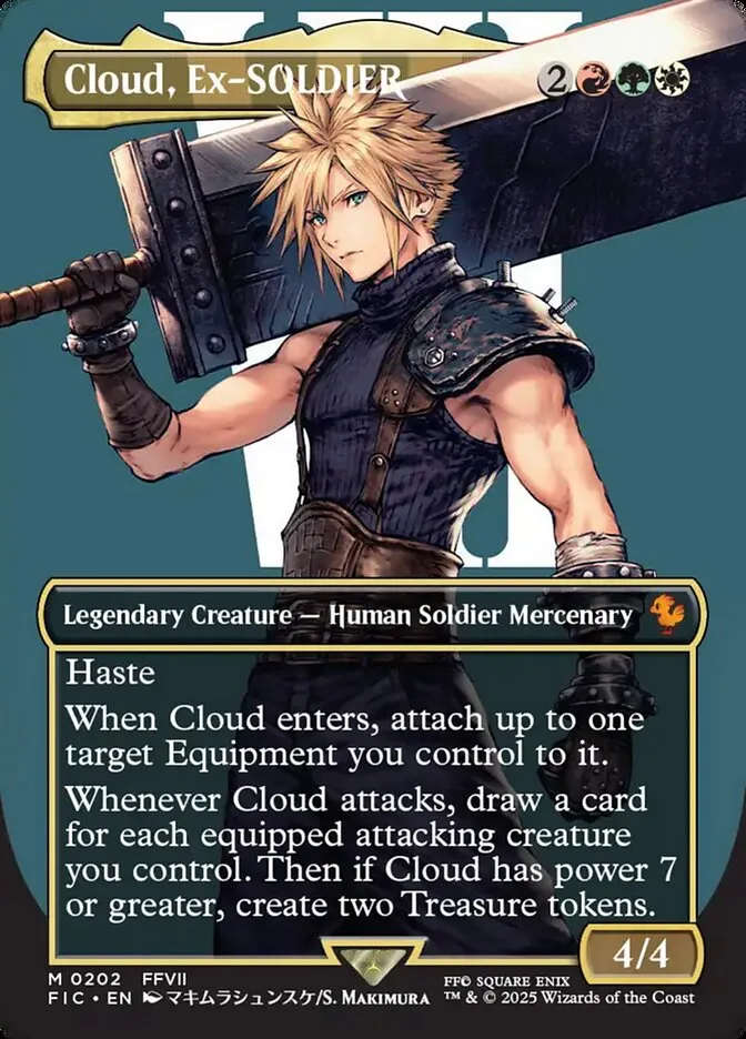 2025 Final Fantasy Commander Cloud, Ex-SOLDIER [Borderless Foil] mythic #202 mythic card image