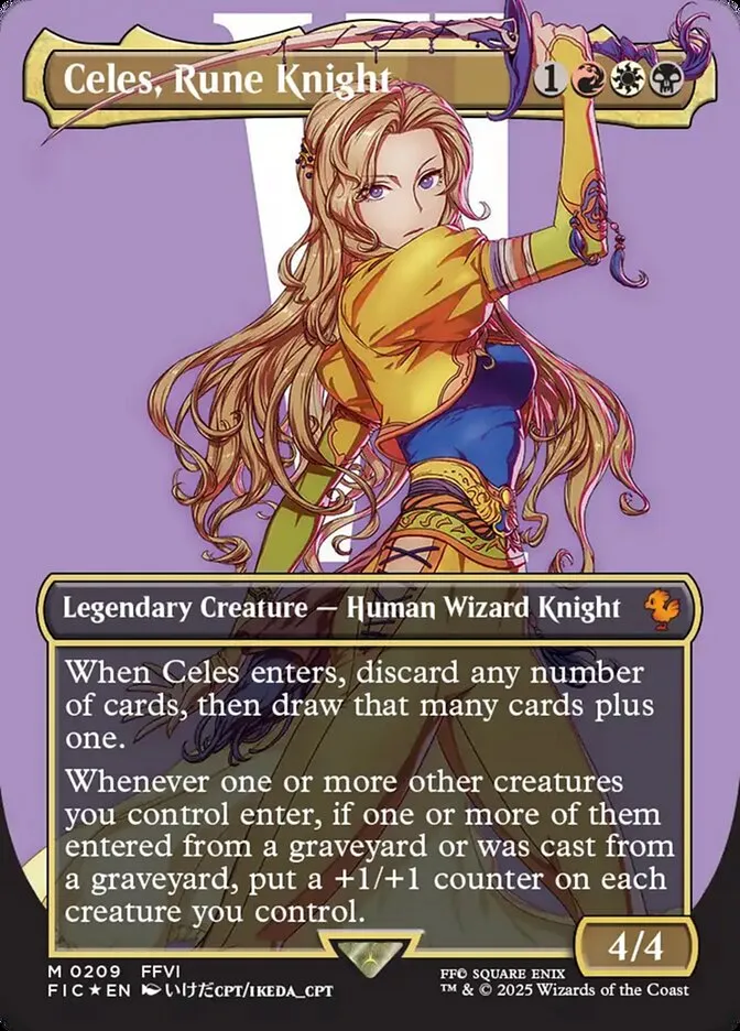 2025 Final Fantasy Commander Celes, Rune Knight [Borderless Surge Foil] mythic #209 mythic card image
