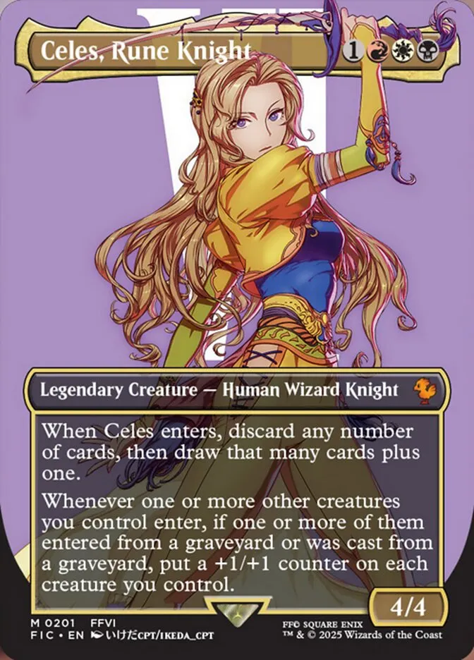 2025 Final Fantasy Commander Celes, Rune Knight [Borderless Foil] mythic #201 mythic card image