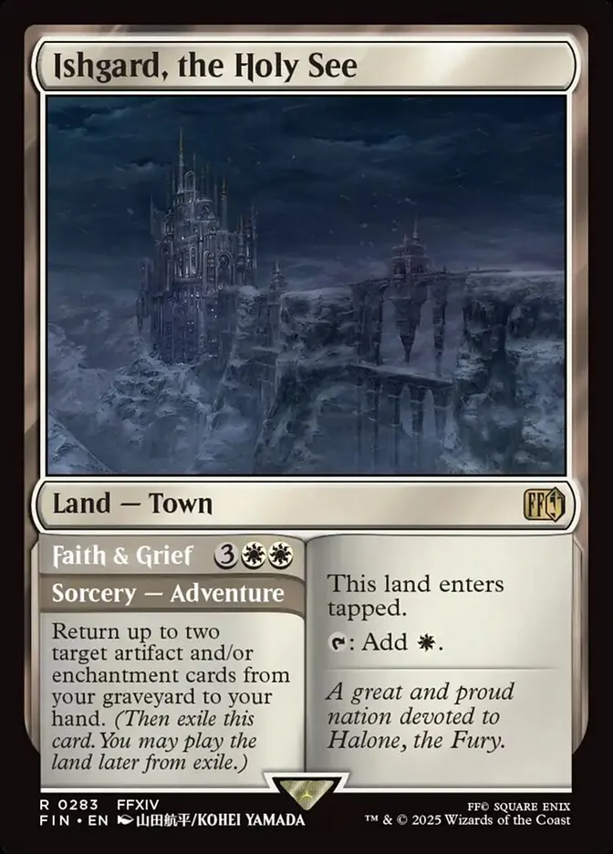 2025 Final Fantasy Ishgard, the Holy See // Faith & Grief [Prerelease] rare #283 rare card image