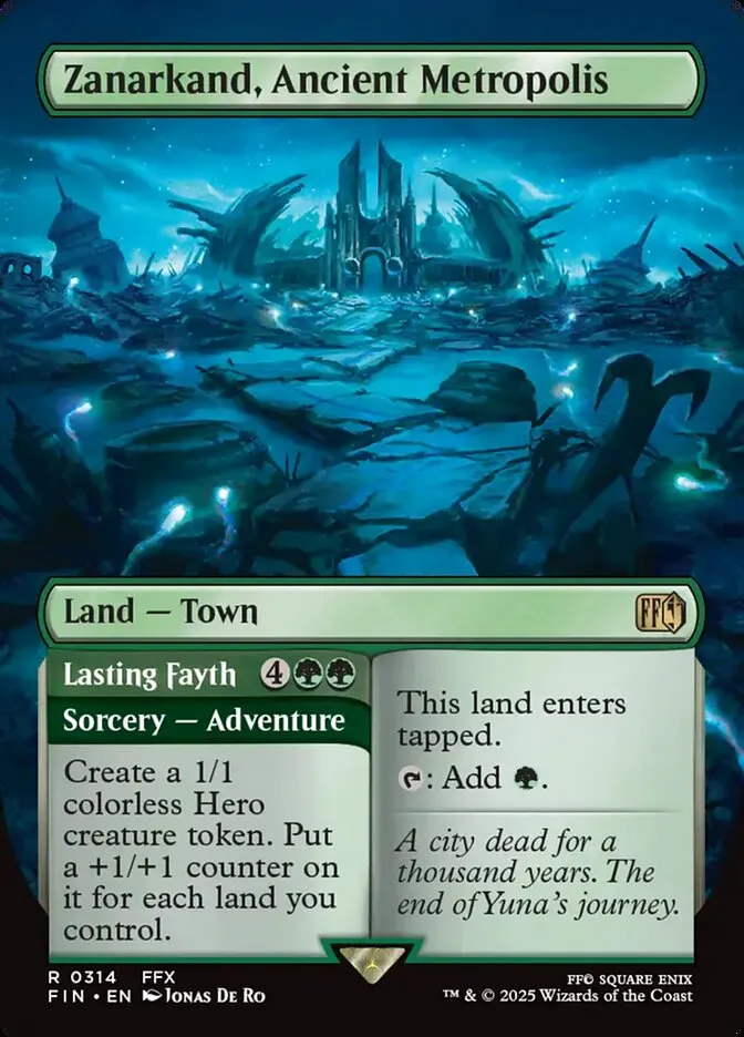 2025 Final Fantasy Zanarkand, Ancient Metropolis // Lasting Fayth [Borderless Foil] rare #314 rare card image