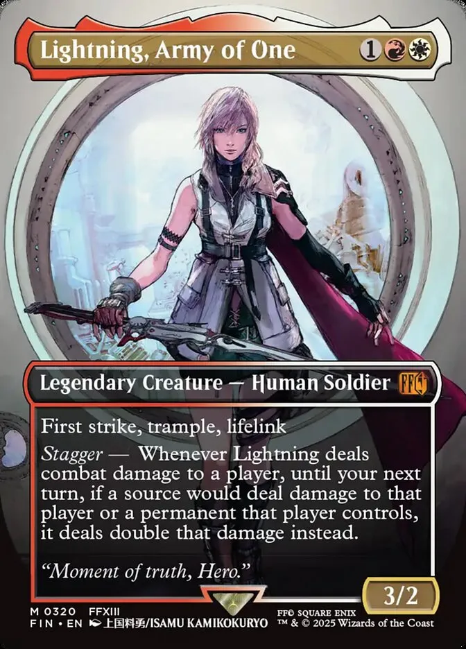 2025 Final Fantasy Lightning, Army of One [Borderless Foil] mythic #320 mythic card image