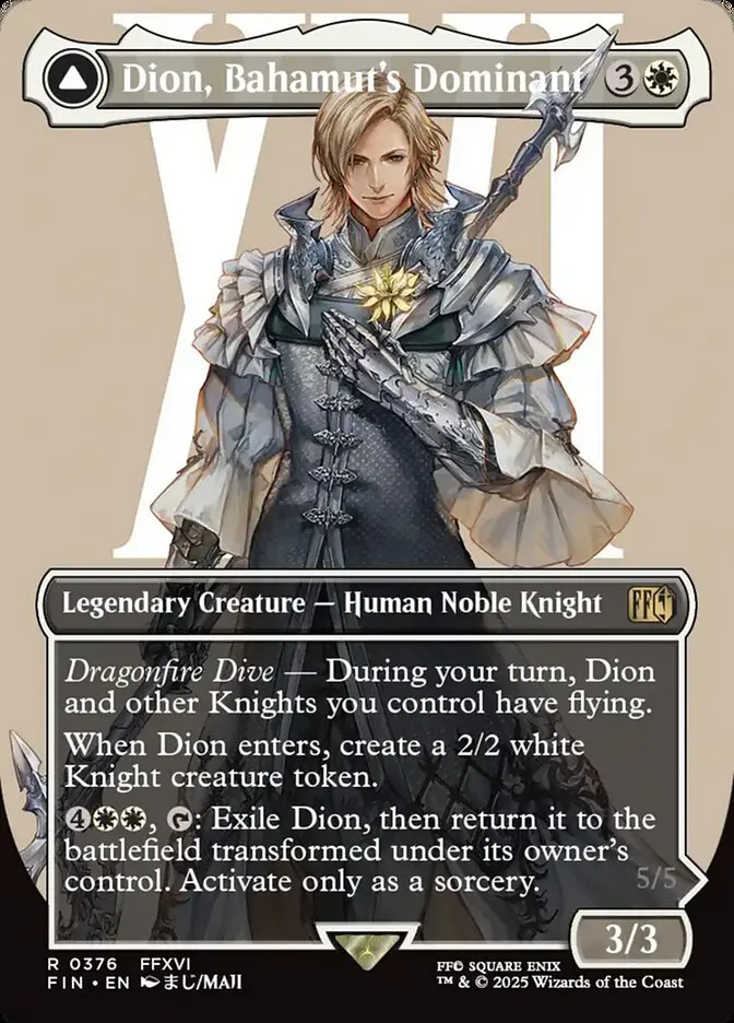 2025 Final Fantasy Dion, Bahamut's Dominant // Bahamut, Warden of Light [Borderless Foil] rare #376 rare card image