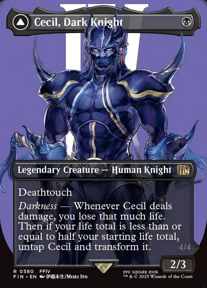 2025 Final Fantasy Cecil, Dark Knight // Cecil, Redeemed Paladin [Borderless Foil] rare #380 rare card image