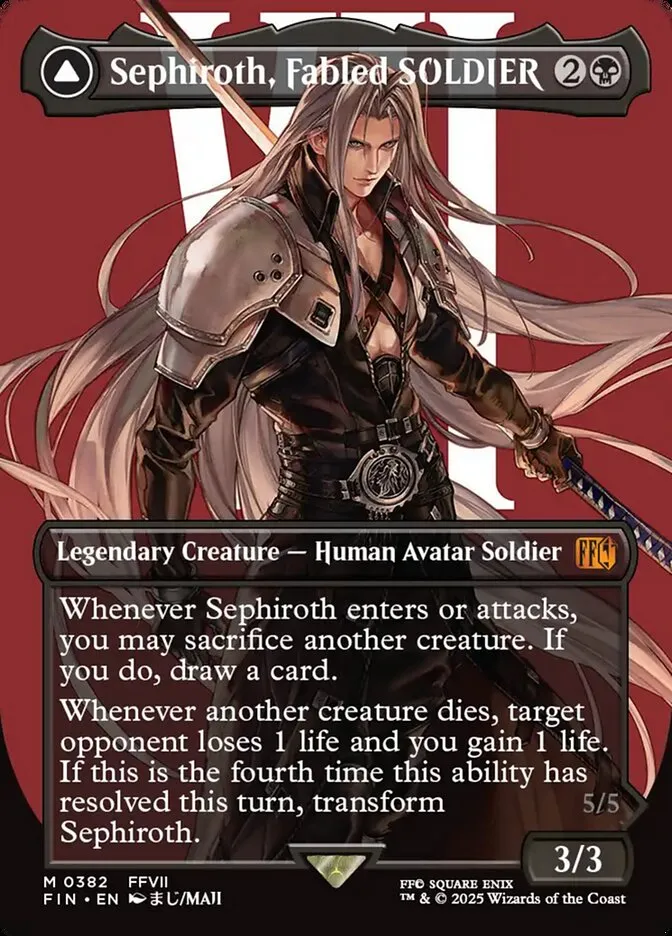 2025 Final Fantasy Sephiroth, Fabled SOLDIER // Sephiroth, One-Winged Angel [Borderless Foil] mythic #382 mythic card image