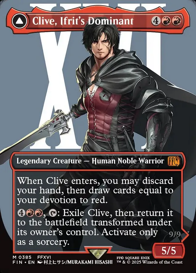 2025 Final Fantasy Clive, Ifrit's Dominant // Ifrit, Warden of Inferno [Borderless Foil] mythic #385 mythic card image