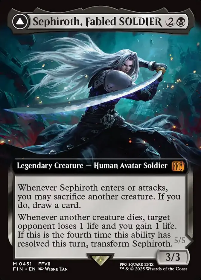 2025 Final Fantasy Sephiroth, Fabled SOLDIER // Sephiroth, One-Winged Angel [Extended Art Foil] mythic #451 mythic card image