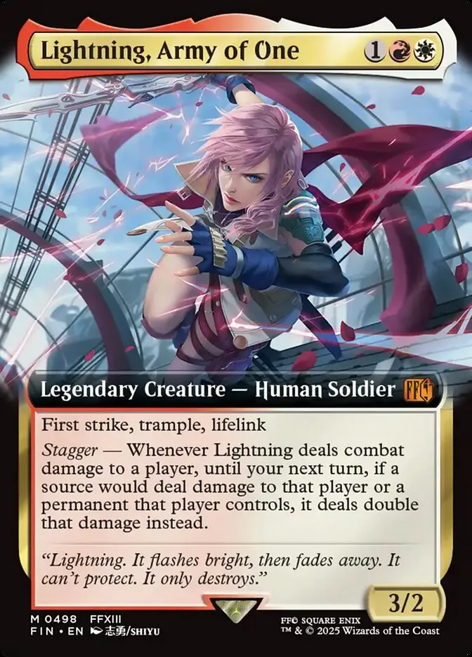 2025 Final Fantasy Lightning, Army of One [Extended Art Foil] mythic #498 mythic card image