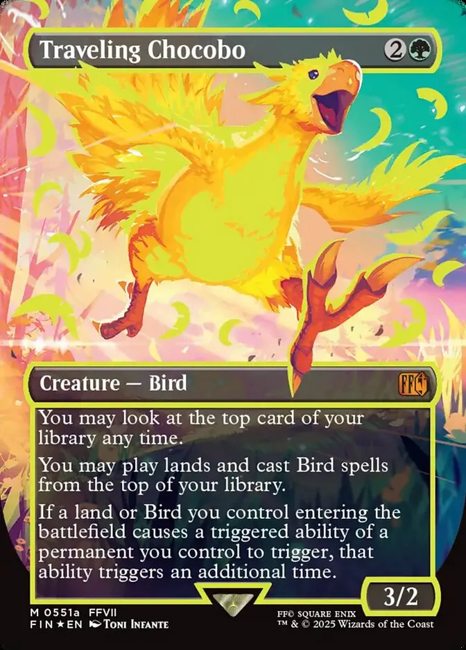 2025 Final Fantasy Traveling Chocobo [Borderless Yellow Foil] mythic #551a mythic card image