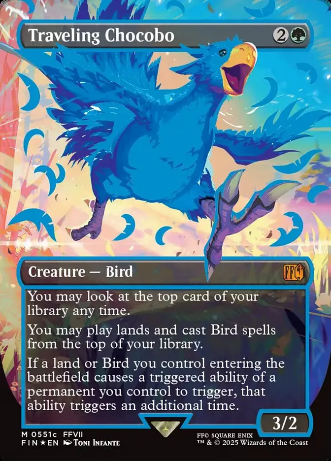 2025 Final Fantasy Traveling Chocobo [Borderless Blue Foil] mythic #551c mythic card image