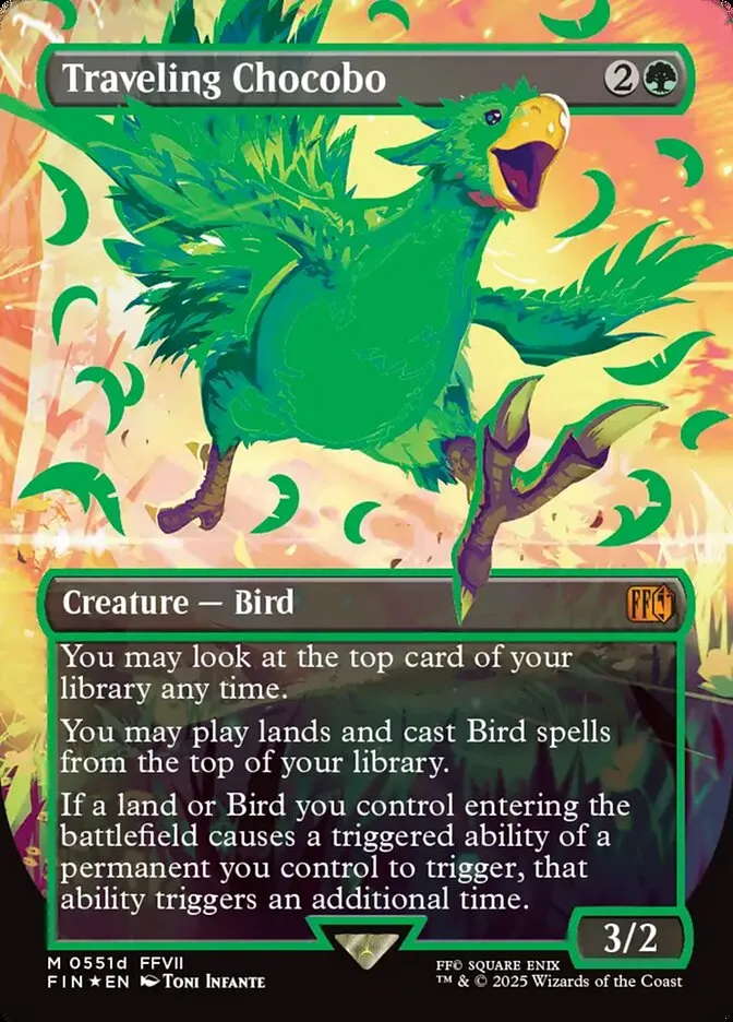2025 Final Fantasy Traveling Chocobo [Borderless Green Foil] mythic #551d mythic card image