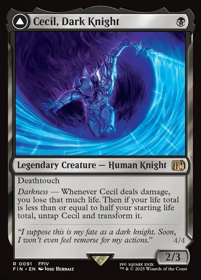 2025 Final Fantasy Cecil, Dark Knight // Cecil, Redeemed Paladin #91 rare card image