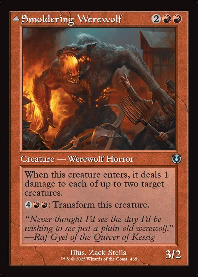 2025 Innistrad Remastered Smoldering Werewolf // Erupting Dreadwolf #465 uncommon card image