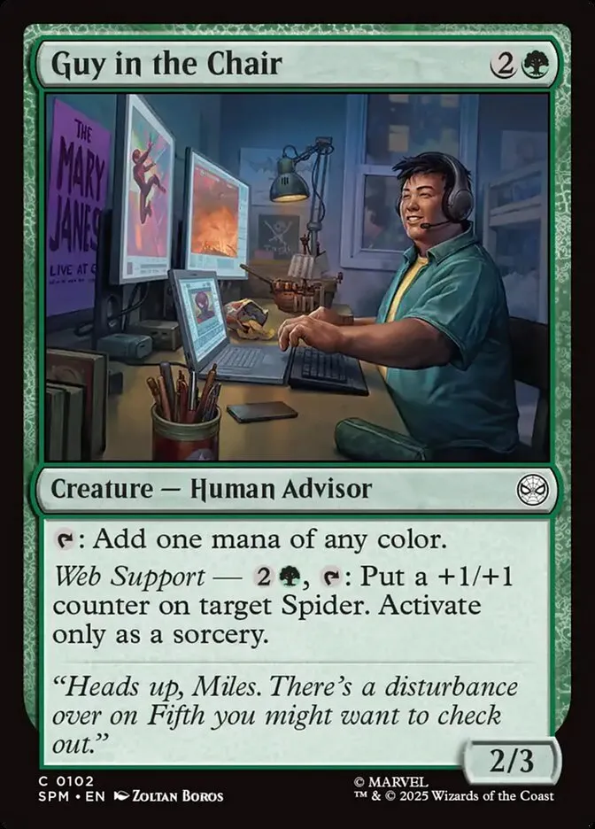 2025 Marvel's Spider-Man Guy in the Chair common #102 common card image