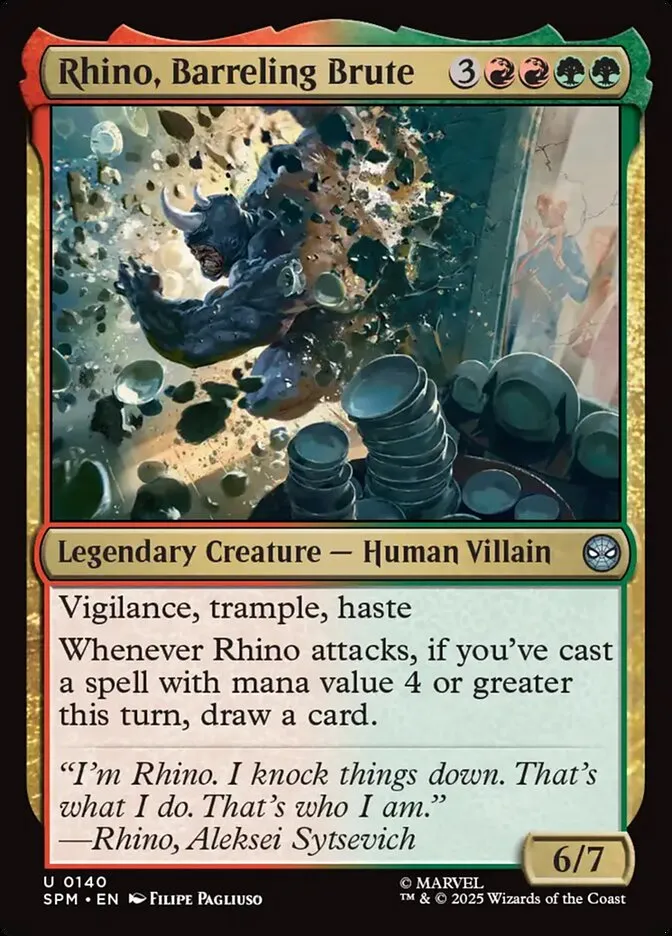 2025 Marvel's Spider-Man Rhino, Barreling Brute #140 uncommon card image