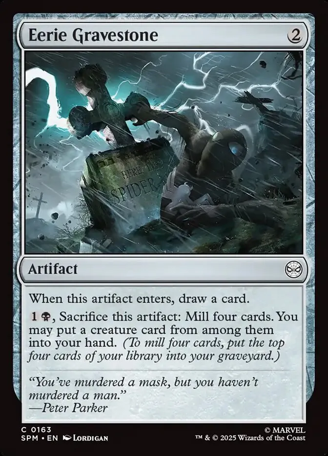 2025 Marvel's Spider-Man Eerie Gravestone #163 common card image