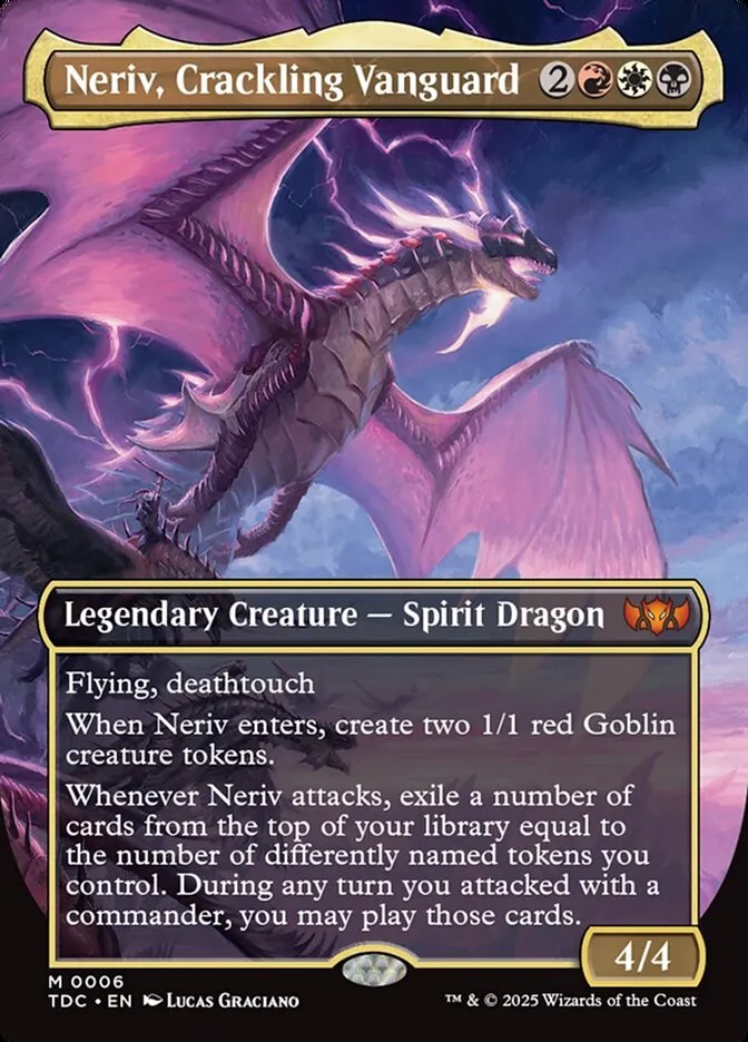 2025 Tarkir: Dragonstorm Commander Neriv, Crackling Vanguard [Borderless] mythic #6 mythic card image