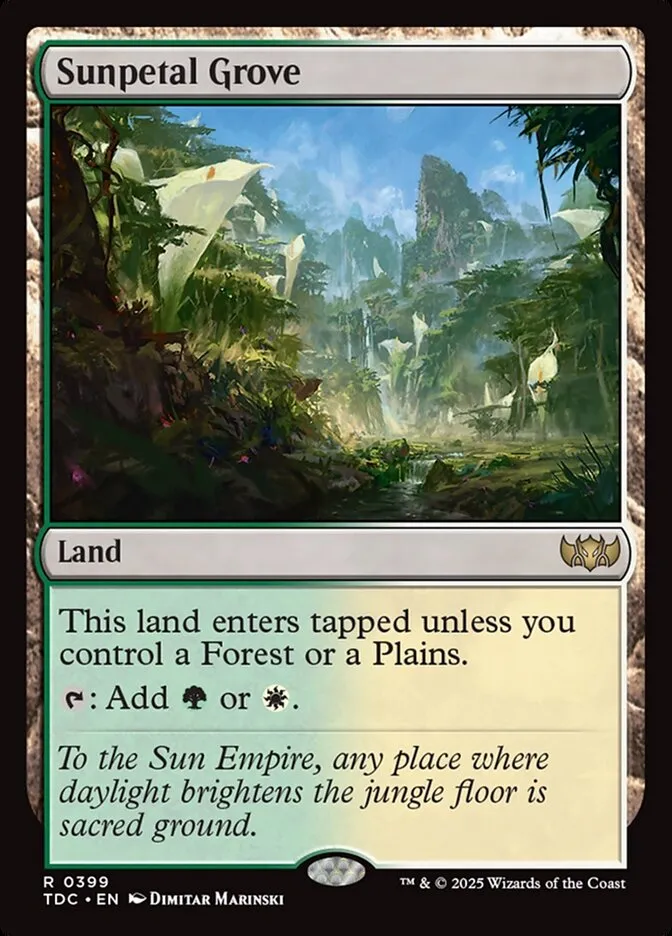 2025 Tarkir: Dragonstorm Commander Sunpetal Grove #399 rare card image