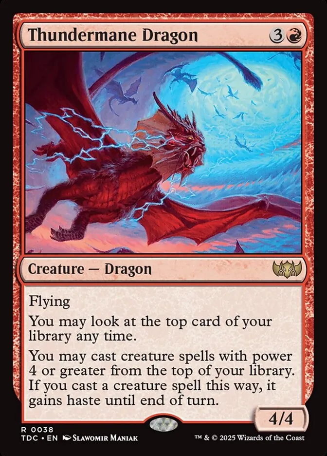 2025 Tarkir: Dragonstorm Commander Thundermane Dragon #38 rare card image
